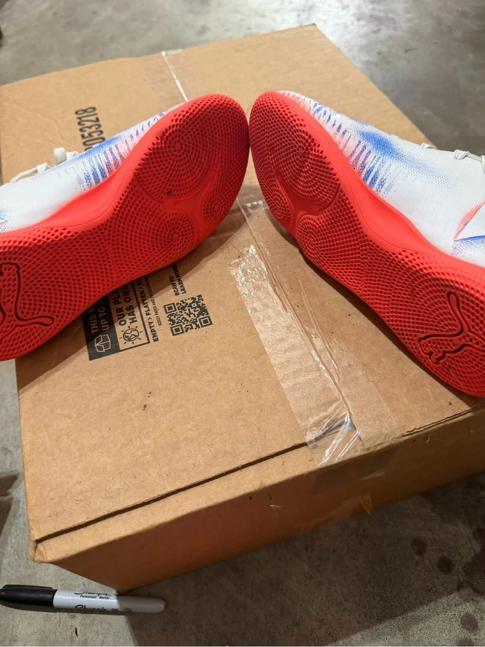 Puma Kids White Sneakers with Blue and Coral Accents